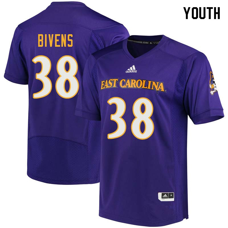 Youth #38 Bruce Bivens East Carolina Pirates College Football Jerseys Sale-Purple - Click Image to Close